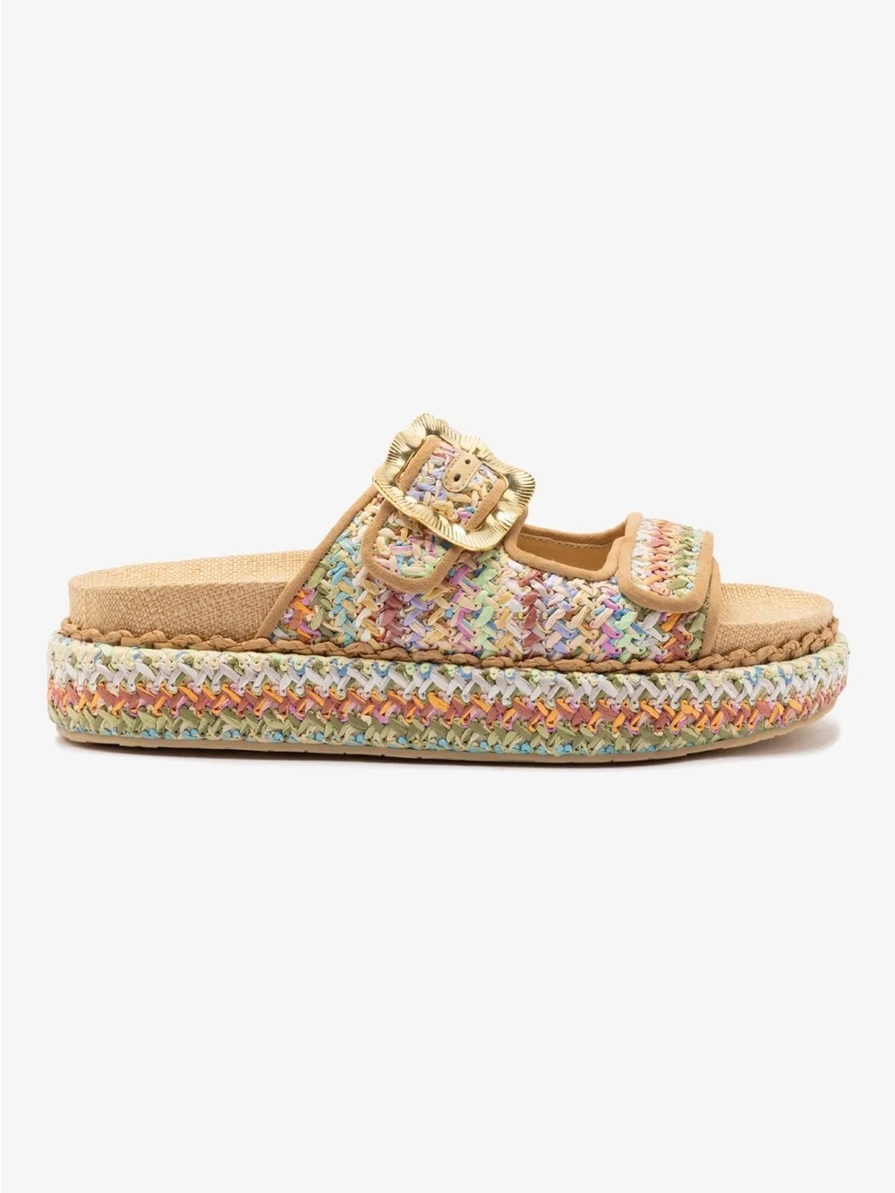 Larroude Multicolor Woven Platform Slide Sandals